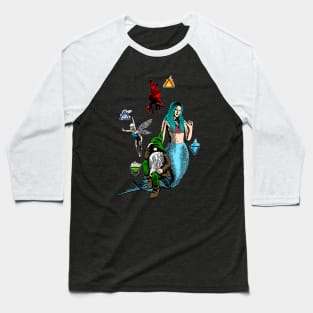 The Elementals - Fairy, Gnome, Mermaid, and Dragon Baseball T-Shirt